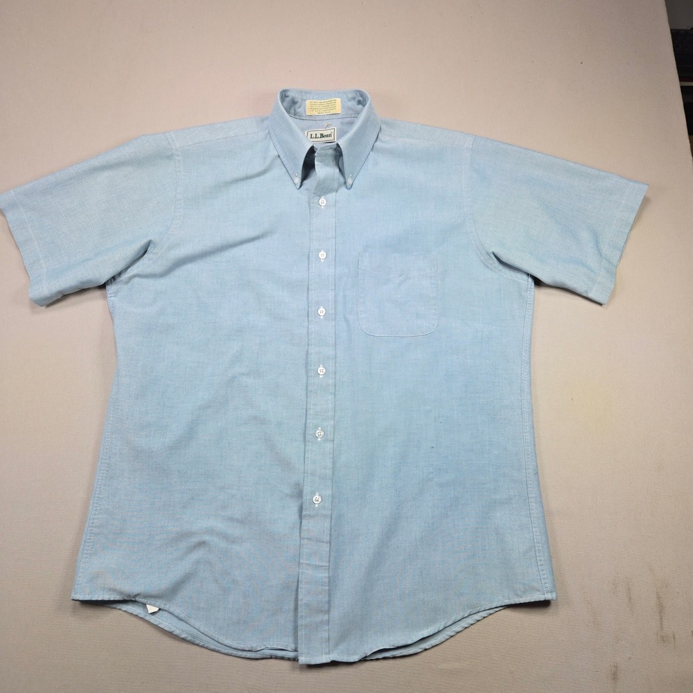 LL Bean Button Down Shirt Oxford Short Sleeve Blue Mens 16.5